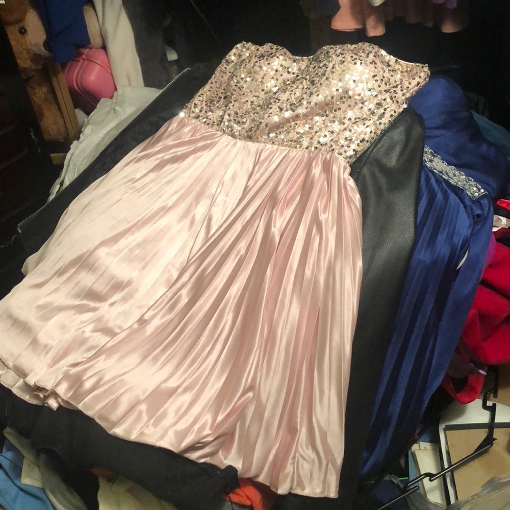Pink sequin prom dress